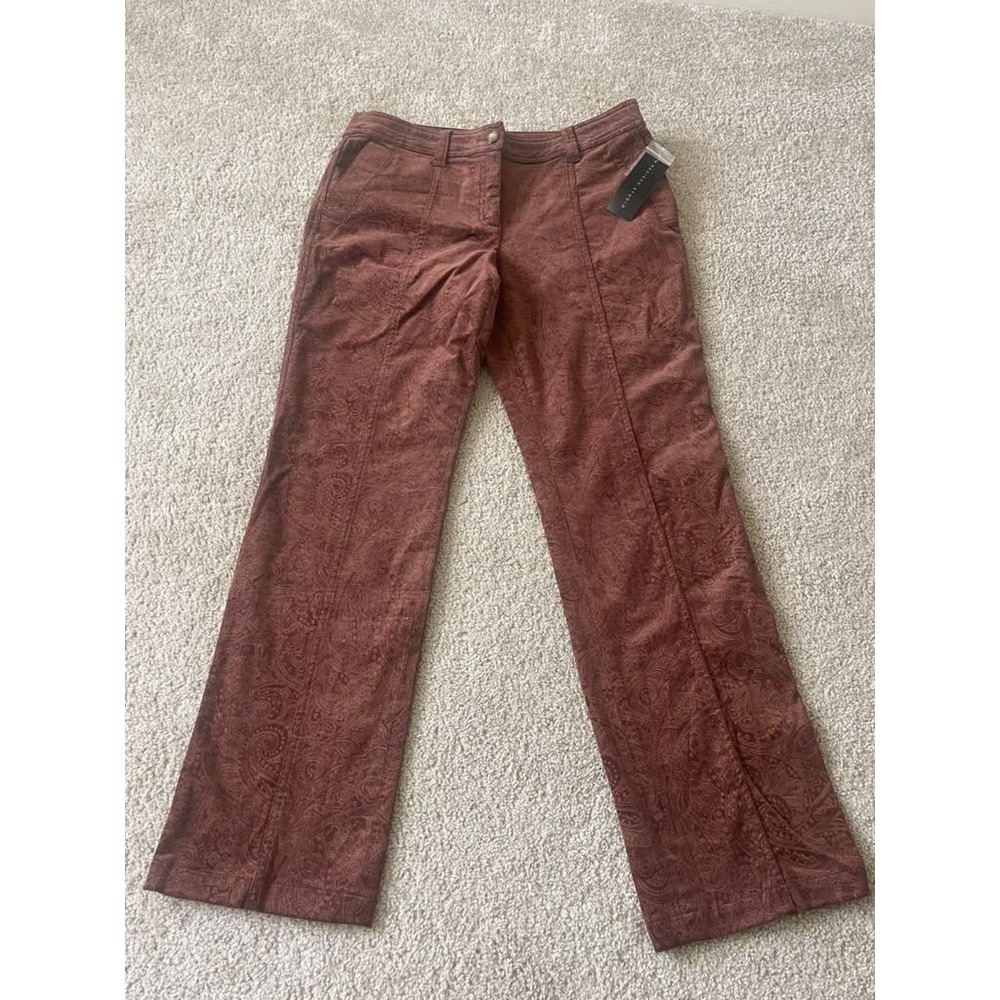 Madison Studio Womens Rust Brown Paisley Corduroy Straight Leg Pants Size 8 NWT